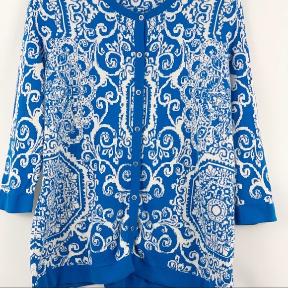 Isaac Mizrahi Live Blue and White Sweater Cardigan - Picture 2 of 7